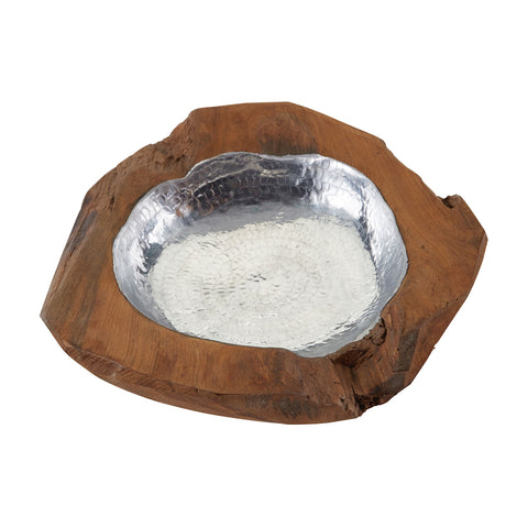 Round Teak Bowl With Aluminum Insert - Small