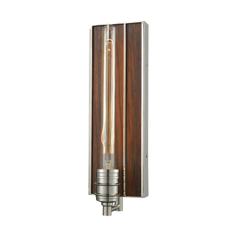 Brookweiler 1 Light Wall Sconce In Polished Nickel With Dark Wood Backplate