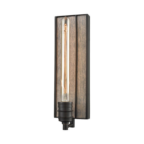 Brookweiler 1 Light Wall Sconce In Oil Rubbed Bronze With Washed Wood Backplate