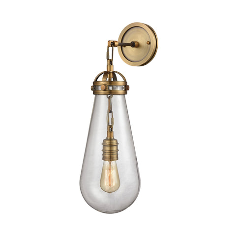 Gramercy 1 Light Wall Sconce In Classic Brass With Clear Glass