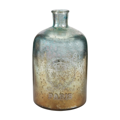12-Inch Aqua Antique Mercury Glass Bottle