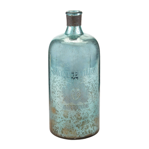 13-Inch Aqua Antique Mercury Glass Bottle