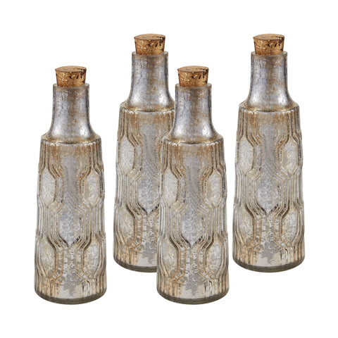 Set of Four 8" Mouth Blown Mercury Glass Bottle