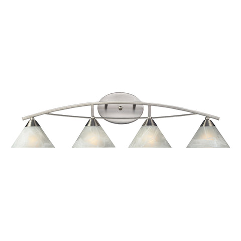 Elysburg 4 Light Vanity In Satin Nickel And White Glass