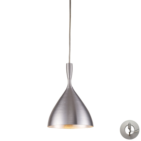 Spun Aluminum 1 Light Pendant In Satin Nickel - Includes Recessed Lighting Kit