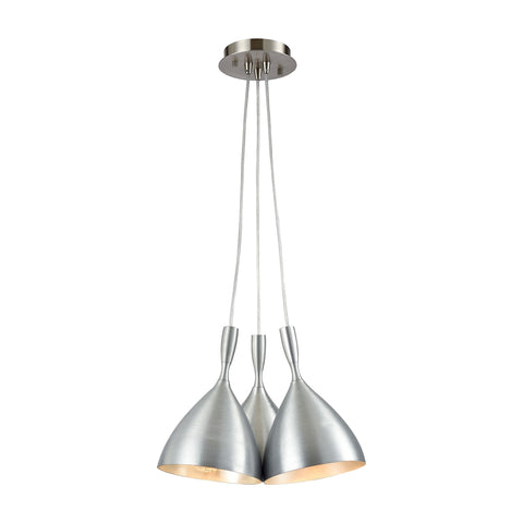 Spun Aluminum 3 LED Light Pendant In Satin Nickel