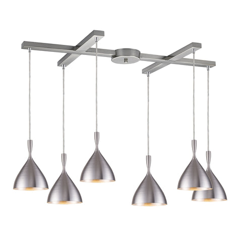 Spun Aluminum 6 Light Pendant In Aluminum
