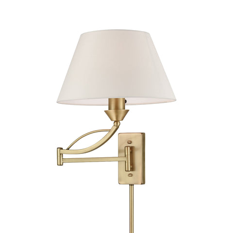 Elysburg 1 Light Swingarm In French Brass With White Fabric Shade