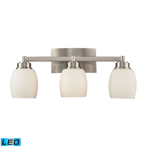 Northport 3 Light LED Vanity In Satin Nickel And Opal White Glass