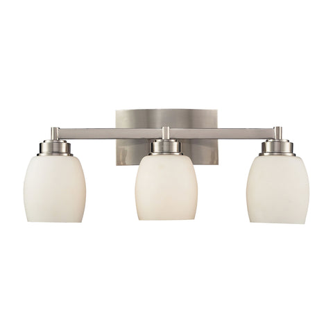 Northport 3 Light Vanity In Satin Nickel And Opal White Glass