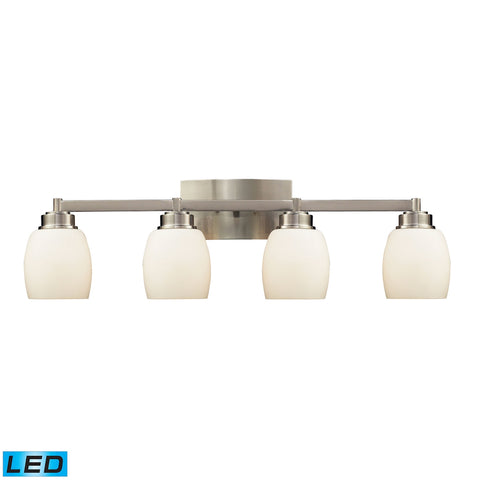 Northport 4 Light LED Vanity In Satin Nickel And Opal White Glass