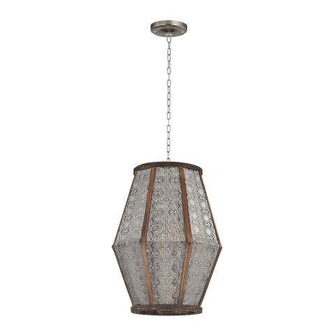 Pierced Metal Work Hanging Pendant With Wooden Banding - Small