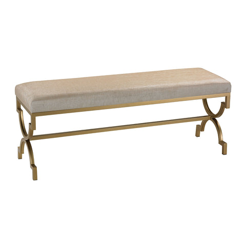 Gold Cane Double Bench In Cream Metallic Linen