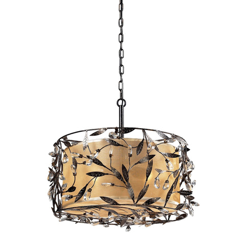Circeo 3 Light Pendant In Deep Rust And Glass Crystals