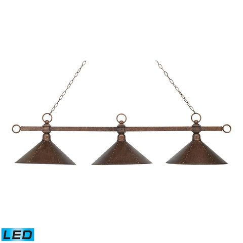 Designer Classic 3 Light LED Billiard In Antique Copper With Hand Hammered Iron Shades