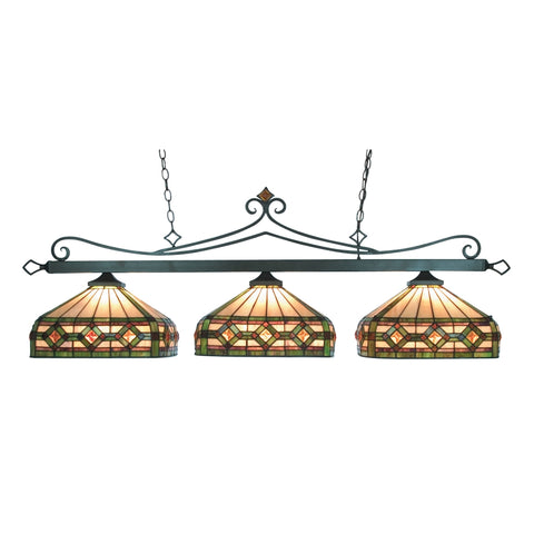 Tiffany Lighting 3 Light Billiard In Tiffany Bronze And Multicolor Tiffany Glass