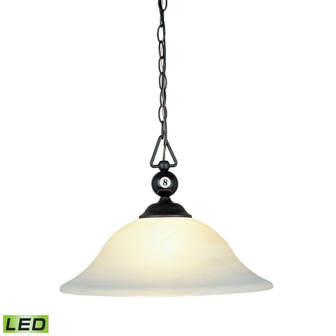 Designer Classics 1 Light LED Pendant In Matte Black And White Faux Alabaster Glass