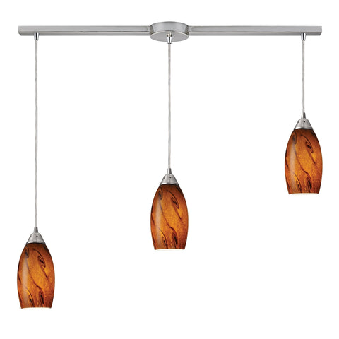 Galaxy 3 LED Light Pendant In Brown And Satin Nickel
