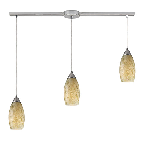 Galaxy 3 Light Pendant In Satin Nickel And Caramel Glass