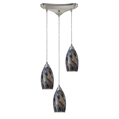 Galaxy 3 LED Light Pendant In Smoke And Satin Nickel