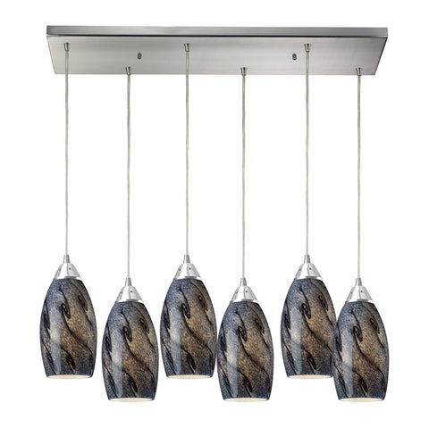 Galaxy 6 LED Light Pendant In Satin Nickel And Smoke