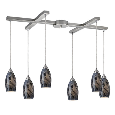 Galaxy 6 LED Light Pendant In Smoke And Satin Nickel