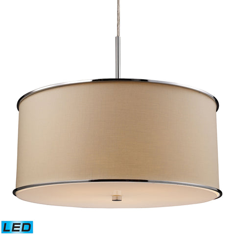 Fabrique 5 Light LED Drum Pendant In Polished Chrome And Beige