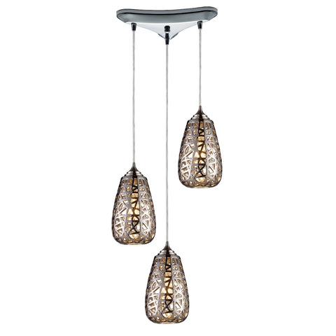 Nestor 3 Light Pendant In Polished Chrome And Chrome Plated Ceramic Shade