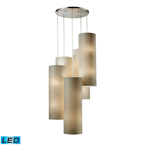 Fabric Cylinder 20 Light LED Pendant In Satin Nickel