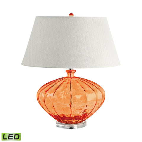 Recycled Fluted Glass Urn LED Table Lamp In Orange