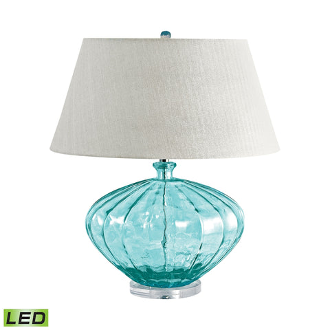 Recycled Fluted Glass Urn LED Table Lamp In Blue