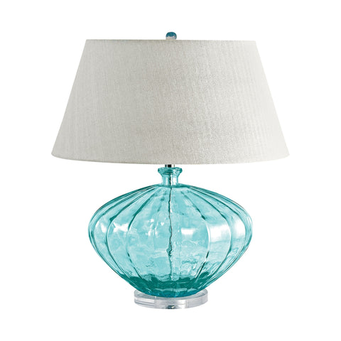 Recycled Fluted Glass Urn Table Lamp In Blue