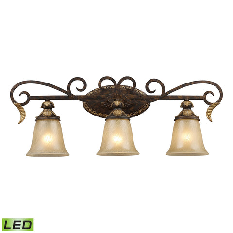 Regency 3 Light LED Vanity In Burnt Bronze And Gold Leaf