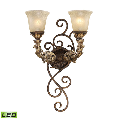 Regency 2 Light LED Wall Sconce In Burnt Bronze And Gold Leaf