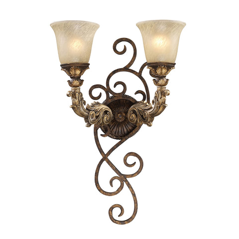 Regency 2 Light Wall Sconce In Burnt Bronze And Gold Leaf
