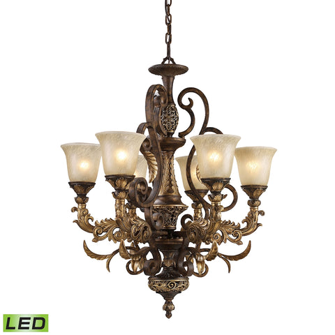 Regency 6 Light LED Chandelier In Burnt Bronze And Gold Leaf