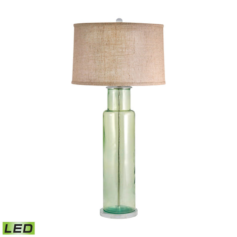 Recycled Glass Cylinder LED Table Lamp In Green