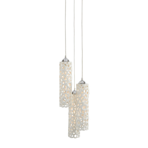 Cholla 3 Light Openwork Ceramic Pendant In White