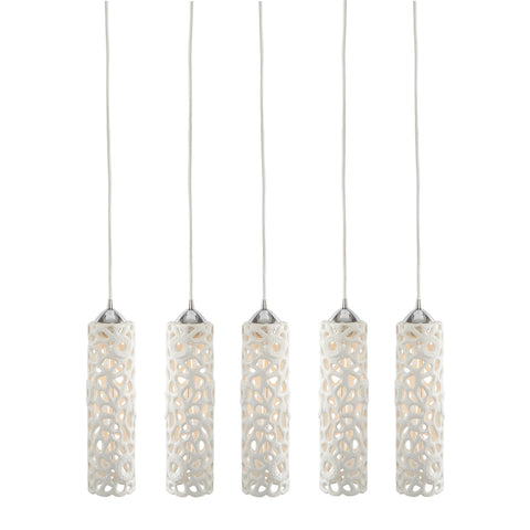 Cholla 5 Light Openwork Ceramic Pendant In White