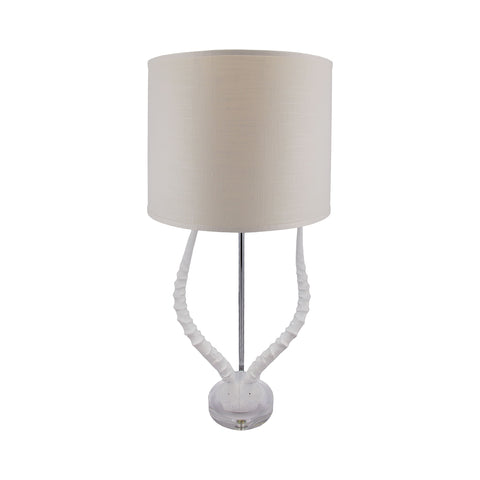 Faux Horn Table Lamp In White With White Shade