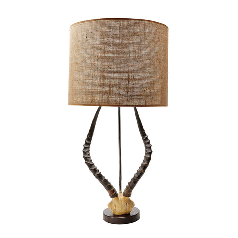 Faux Horn Table Lamp In Brown With Burlap Shade