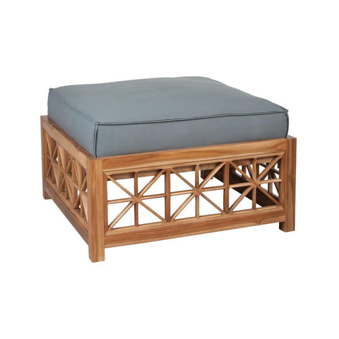 Teak Lattice Square Ottoman Cushion In White
