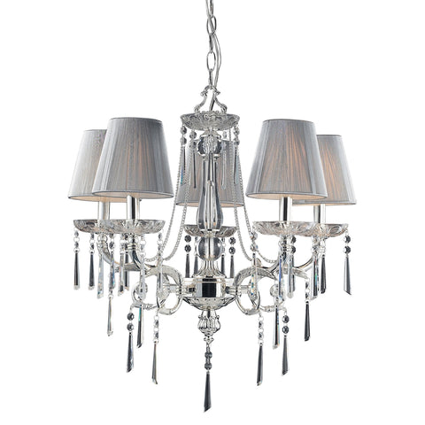 Princess 5 Light Chandelier In Polished Silver With Silk String Shades