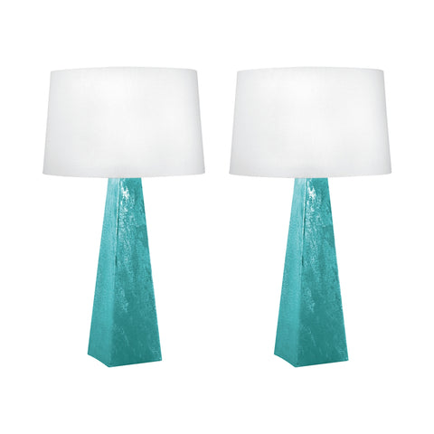 Blue-Green Mercury Glass Table Lamps - Set of 2