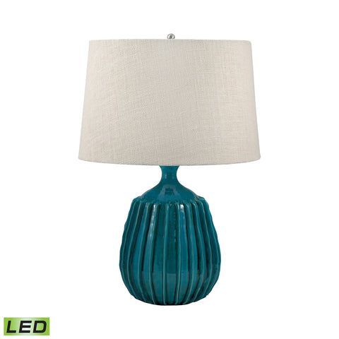 Ribbed Terra Cotta LED Table Lamp In Sky Blue