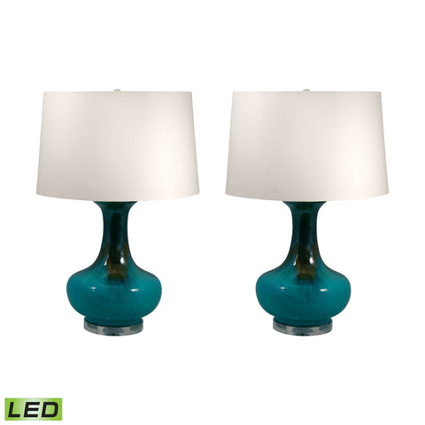 Drip Glaze Ceramic LED Table Lamps In Aqua And Brown - Set of 2