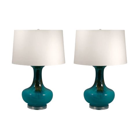 Drip Glaze Ceramic Table Lamps In Aqua And Brown - Set of 2