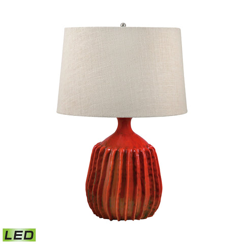 Ribbed Terra Cotta LED Table Lamp In Tomato Red