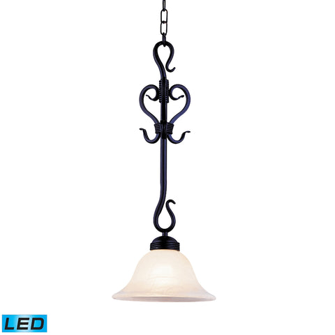 Buckingham 1 Light LED Pendant In Matte Black And White Faux Marble Glass