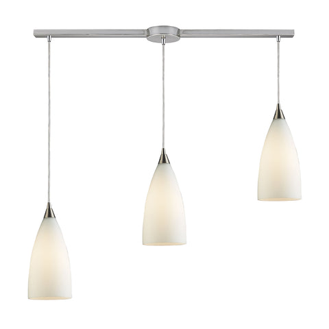 Vesta 3 Light Pendant In Satin Nickel And White Glass